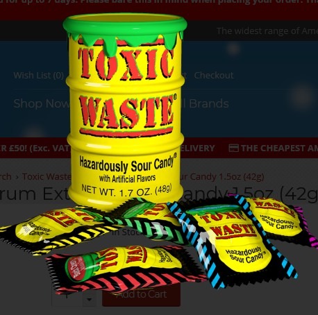 Toxic Waste Yellow Sour Candy Drum 42 g