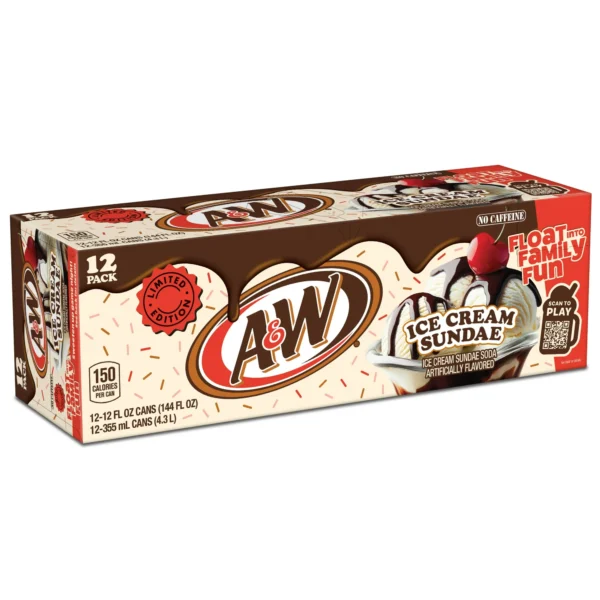 A&W Ice Cream Sundae Soda Pop, 12 fl oz, 12 Pack Cans – American Candy